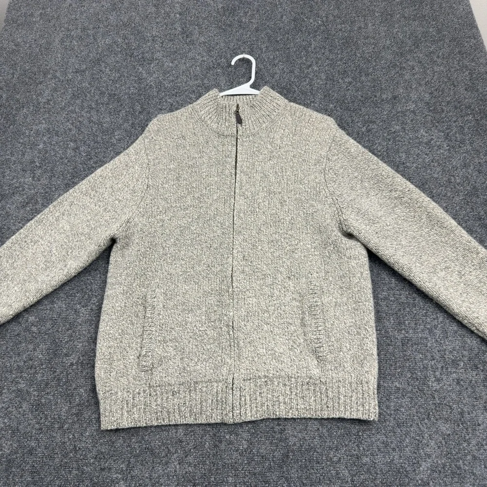 LL Bean Sweater Mens L Gray Lambswool Full Zip Mock Neck Outdoor Classic